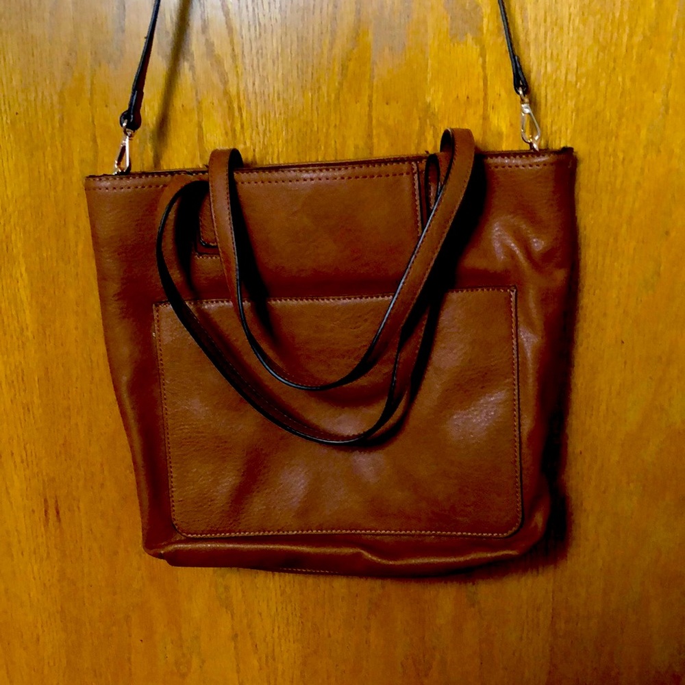 NWOT. Dark brown/camel color leather purse